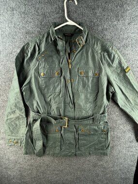 Barbour International Bearings Green Linen Cotton Jacket Lightweight Belted